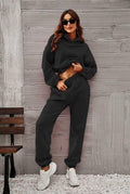 Ladies Round Neck Solid Color Hoodie & Pant 2PCS Set 1727 - SWEETKAMA