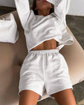 Ladies Round Neck Top Elastic Waist Short 2PCS Set 2Z4006B - SWEETKAMA