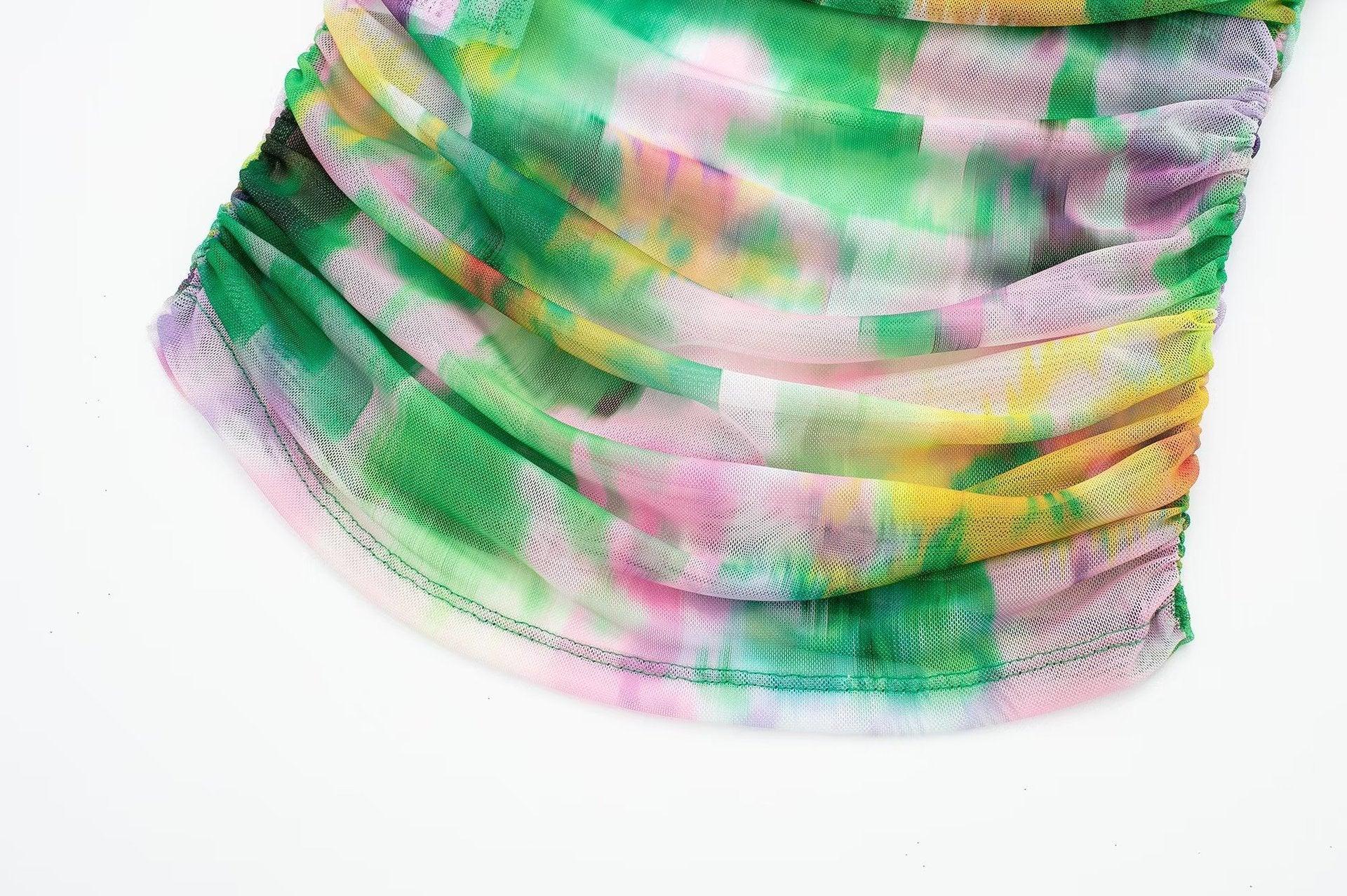 Ladies Ruched Mesh Tie Dye Tube Top HH-8895 - SWEETKAMA