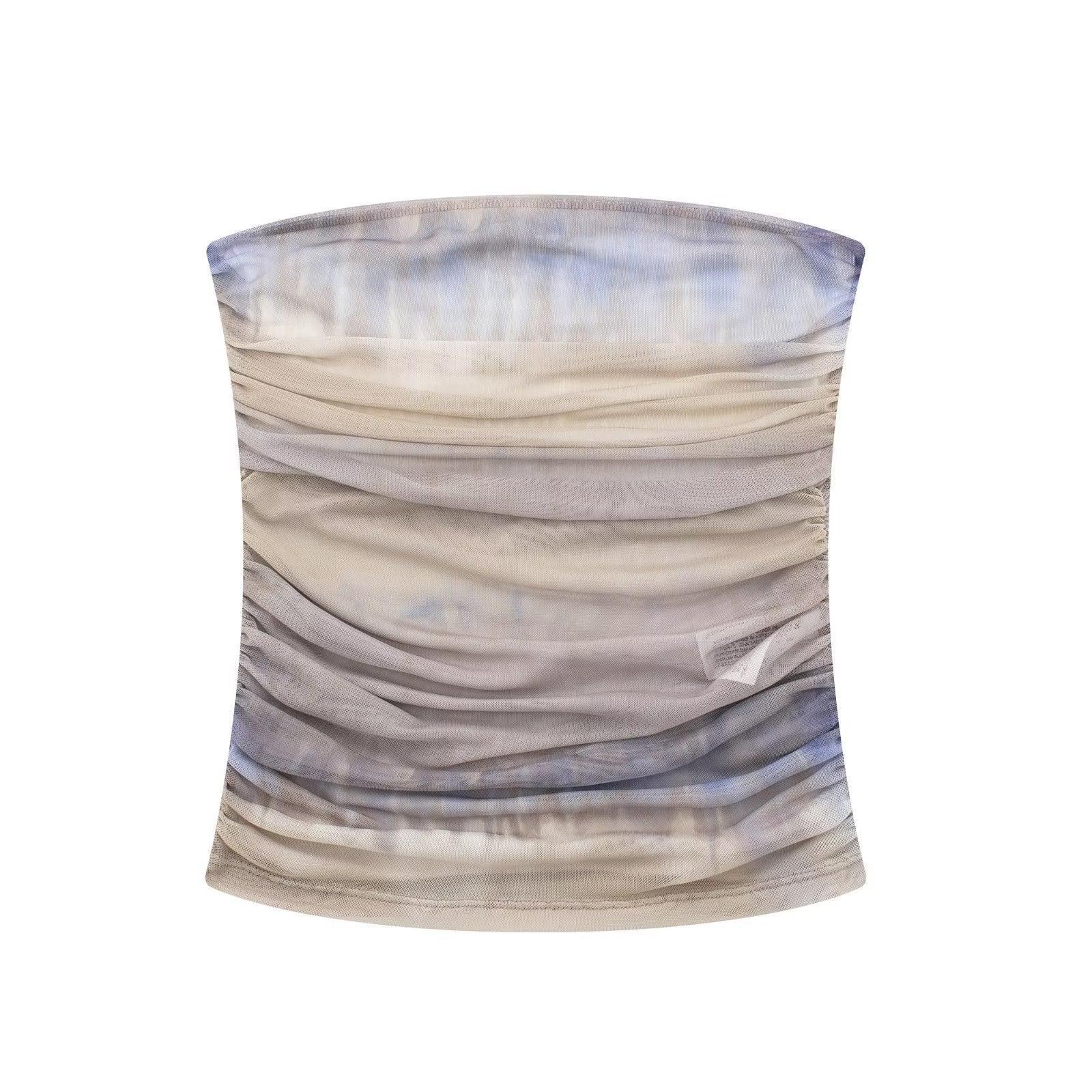 Ladies Ruched Mesh Tie Dye Tube Top HH-8895 - SWEETKAMA