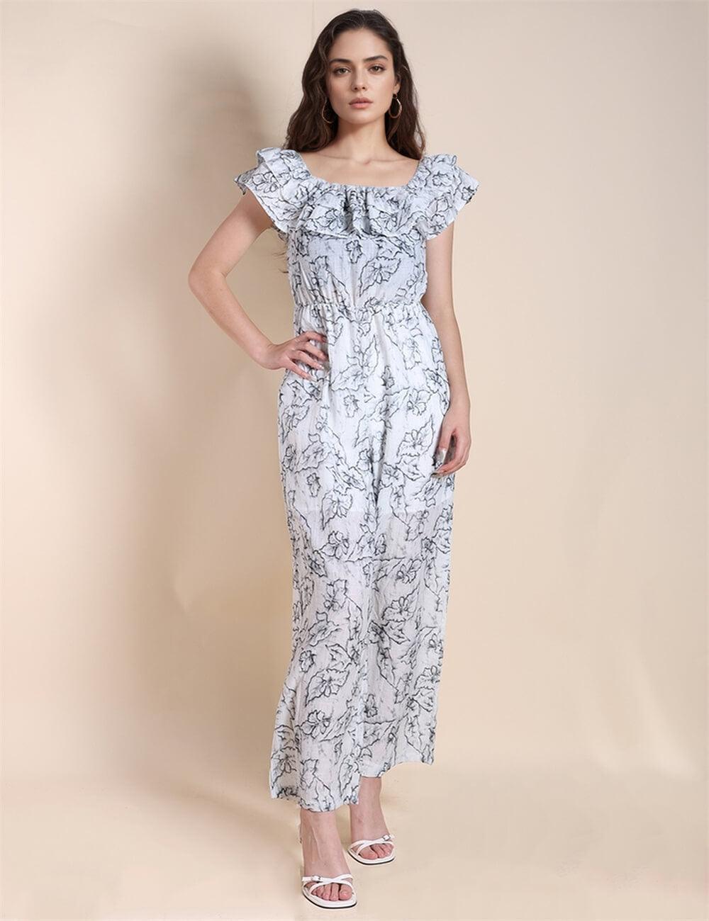 Ladies Ruffle Floral Print Jumpsuit SKJ494 - SWEETKAMA