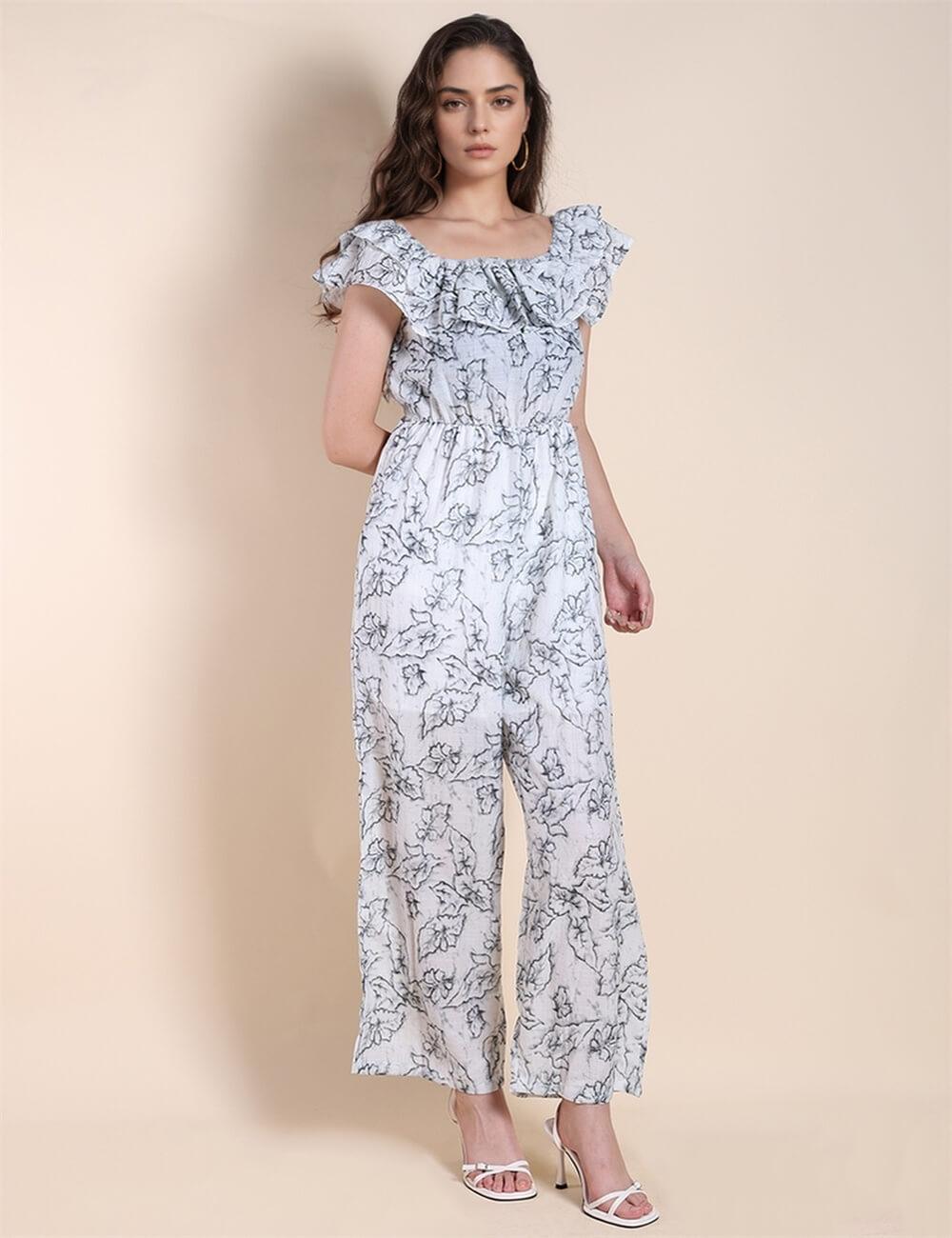 Ladies Ruffle Floral Print Jumpsuit SKJ494 - SWEETKAMA