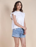 Ladies Ruffle Flutter Sleeves White Blouse SKT490 - SWEETKAMA