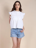 Ladies Ruffle Flutter Sleeves White Blouse SKT490 - SWEETKAMA