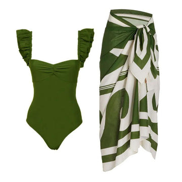 Ladies Ruffle One Piece Swimwear with Skirt Cover Y327 - SWEETKAMA