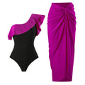 Ladies Ruffle Shoulder One-piece Swimsuit with Cover Y189 - SWEETKAMA