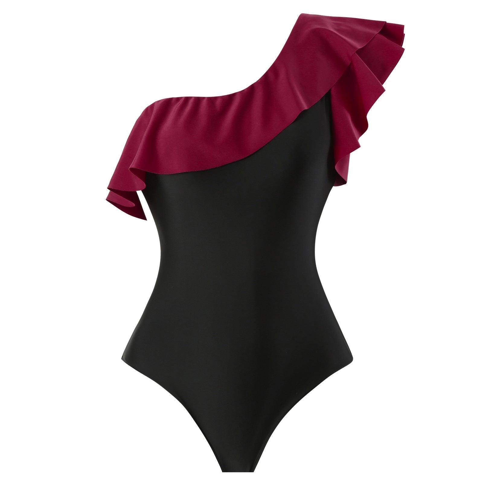 Ladies Ruffle Shoulder One-piece Swimsuit with Cover Y189 - SWEETKAMA