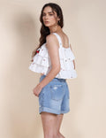 Ladies Ruffled Strap Shoulder Crop Top SKT492 - SWEETKAMA