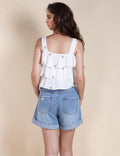 Ladies Ruffled Strap Shoulder Crop Top SKT492 - SWEETKAMA