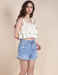 Ladies Ruffled Strap Shoulder Crop Top SKT492 - SWEETKAMA