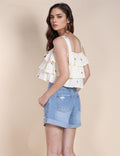 Ladies Ruffled Strap Shoulder Crop Top SKT492 - SWEETKAMA