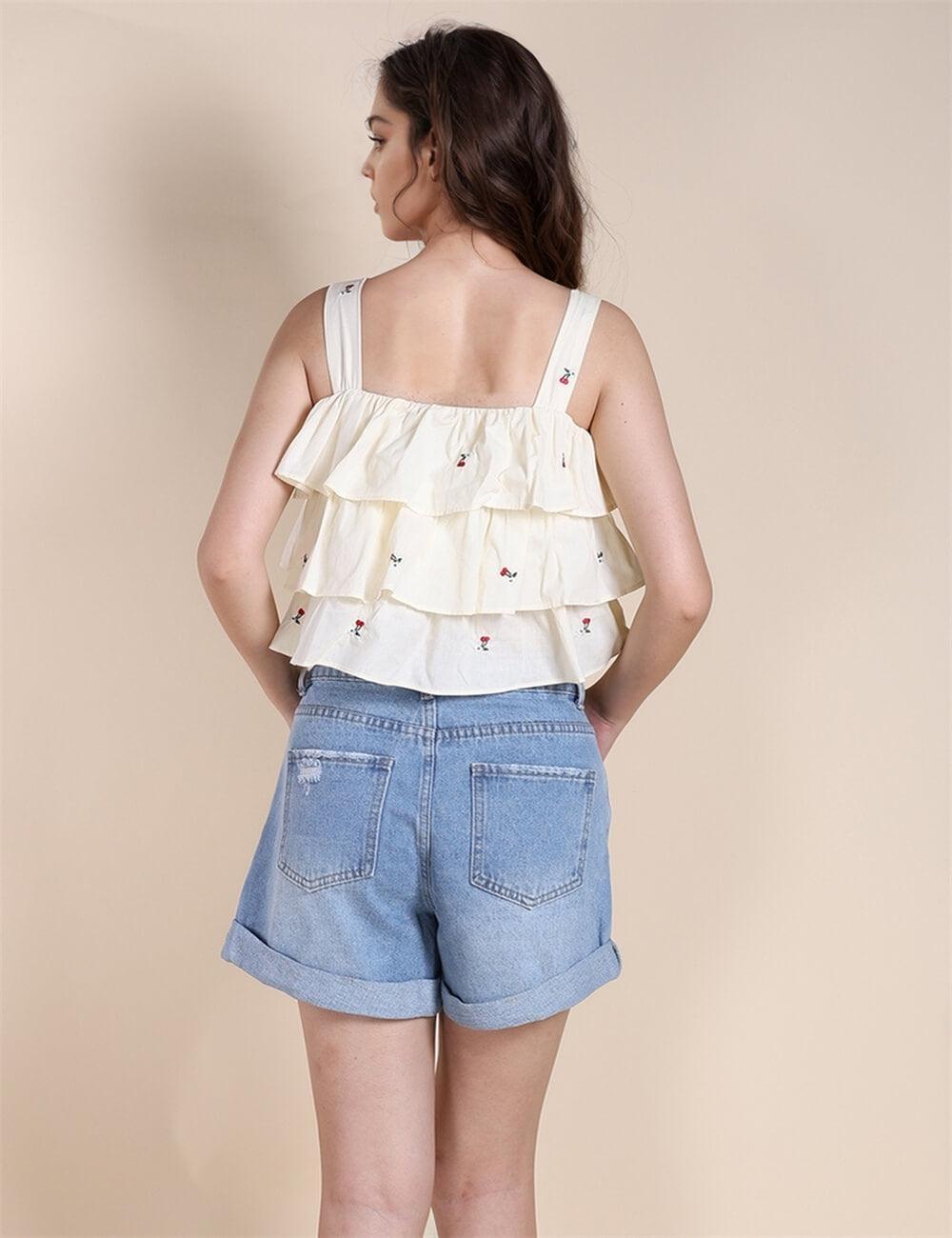 Ladies Ruffled Strap Shoulder Crop Top SKT492 - SWEETKAMA