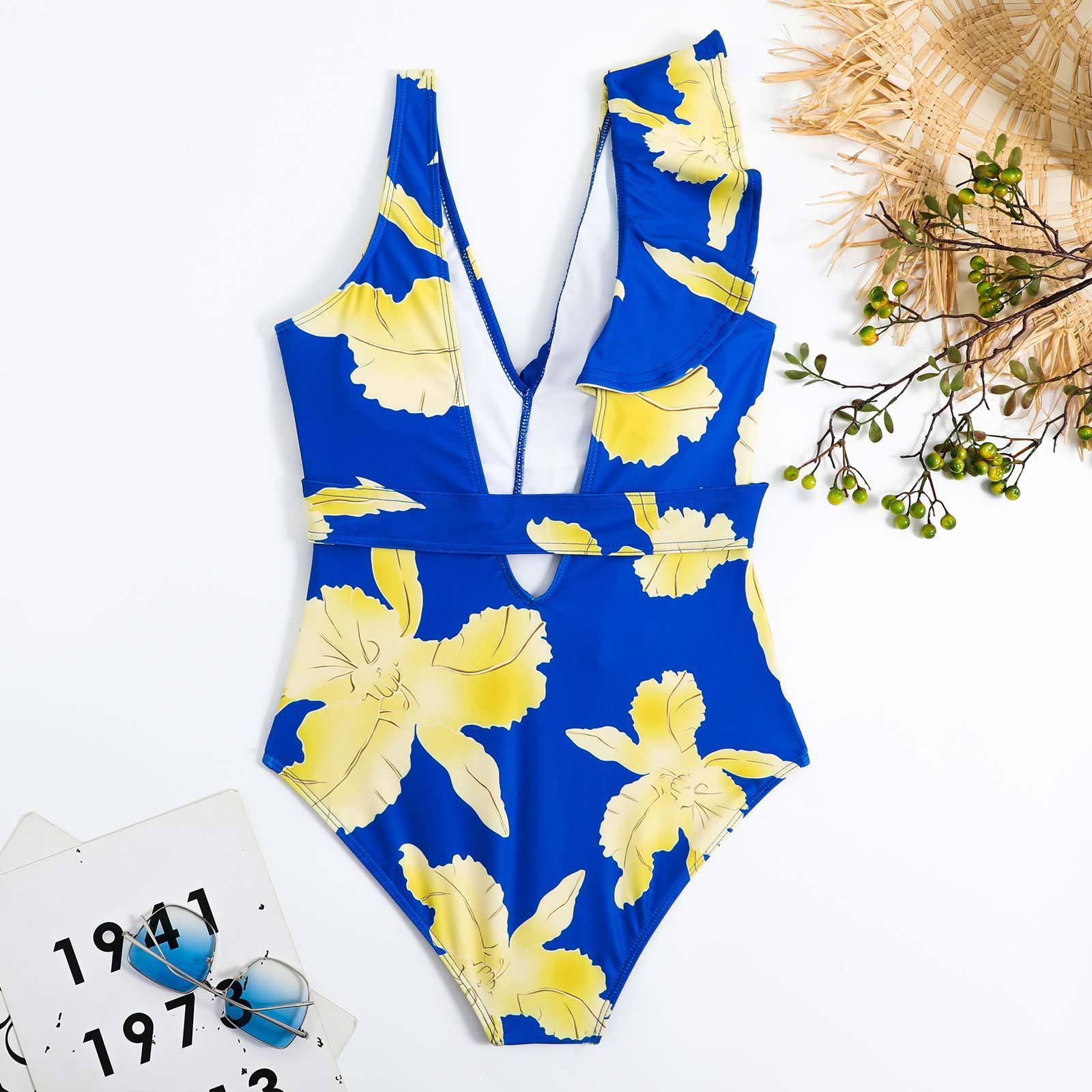 Ladies Ruffles One Piece Swimwear with Skirt Cover Y100 - SWEETKAMA