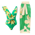 Ladies Ruffles One Piece Swimwear with Skirt Cover Y100 - SWEETKAMA