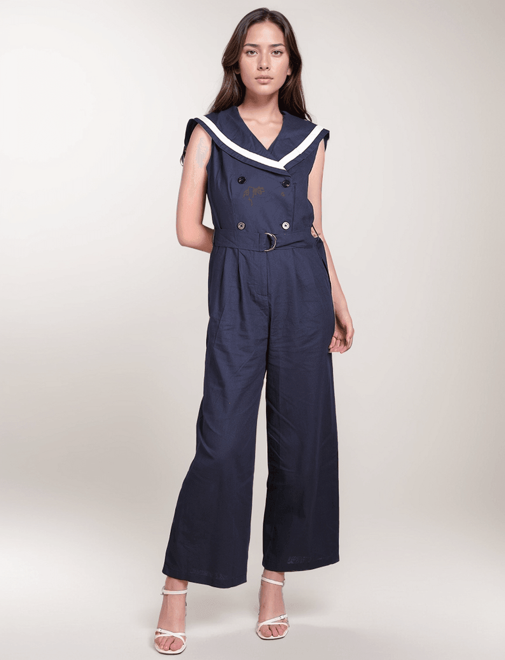 Ladies Sailor Collar Wide Leg Jumpsuit SKJ450 - SWEETKAMA