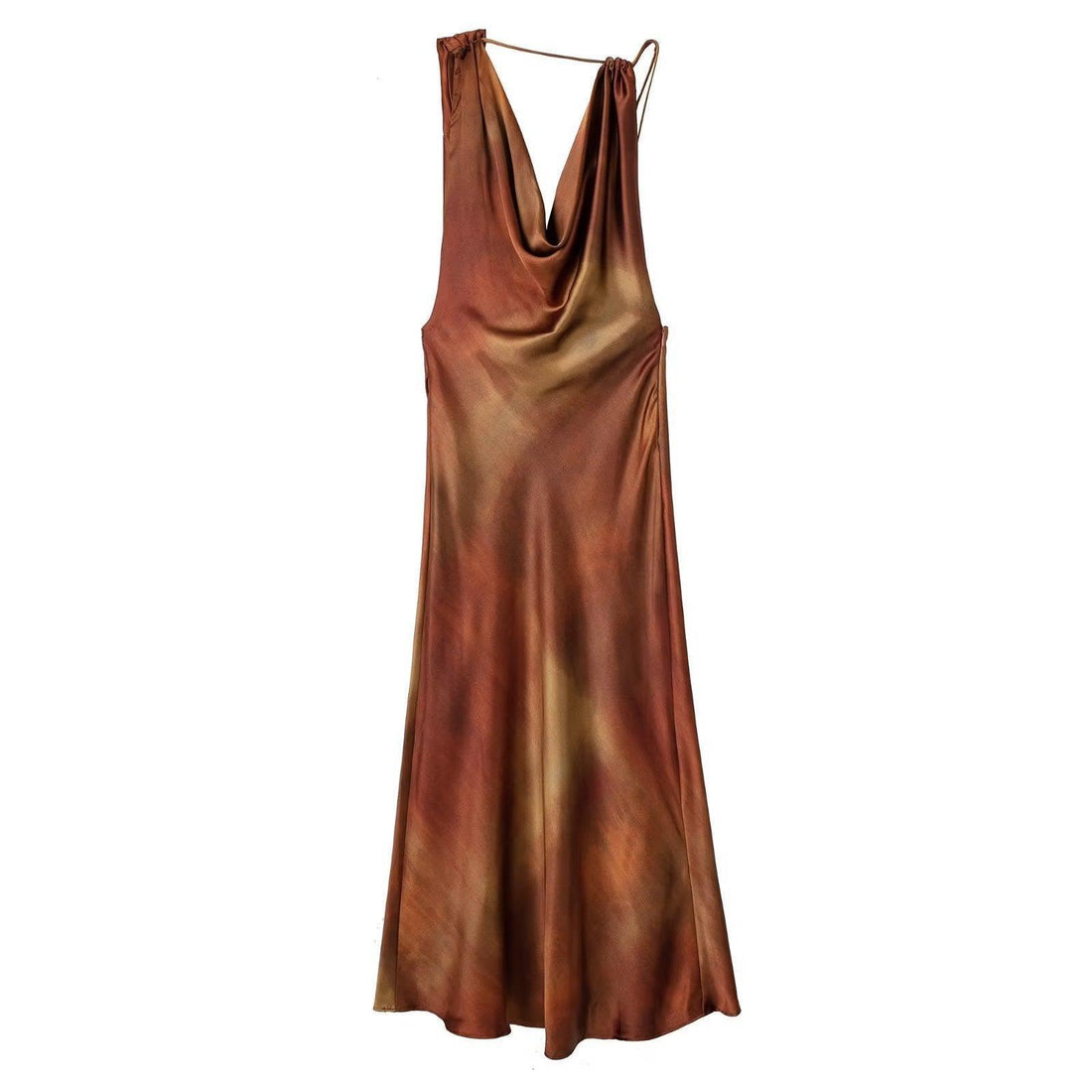 Ladies Satin Cowl Neck Tie Dye Midi Dress HH-8809 - SWEETKAMA