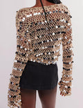 Ladies Sequin Hollow Out Knit Cardigan SKT482 - SWEETKAMA