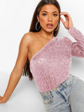 Ladies Sequin One Shoulder Bodysuit EKCZ - SWEETKAMA