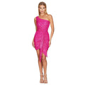 Ladies Sequin One Shoulder Waist Tie Glitter Dress R9070 - SWEETKAMA