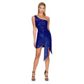 Ladies Sequin One Shoulder Waist Tie Glitter Dress R9070 - SWEETKAMA