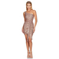 Ladies Sequin One Shoulder Waist Tie Glitter Dress R9070 - SWEETKAMA