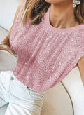 Ladies Sequin Sparkly Round Neck Sleeveless Blouse ESWG - SWEETKAMA