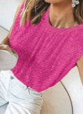 Ladies Sequin Sparkly Round Neck Sleeveless Blouse ESWG - SWEETKAMA