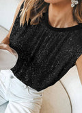 Ladies Sequin Sparkly Round Neck Sleeveless Blouse ESWG - SWEETKAMA