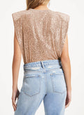 Ladies Sequin Sparkly Round Neck Sleeveless Blouse ESWG - SWEETKAMA