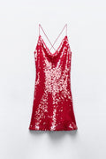 ladies Sequin Thin Straps Mini Dress SKD2401 - SWEETKAMA