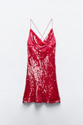 ladies Sequin Thin Straps Mini Dress SKD2401 - SWEETKAMA