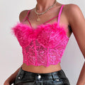 Ladies Sexy Feater Floral Lace See Sheer Corset F10852 - SWEETKAMA