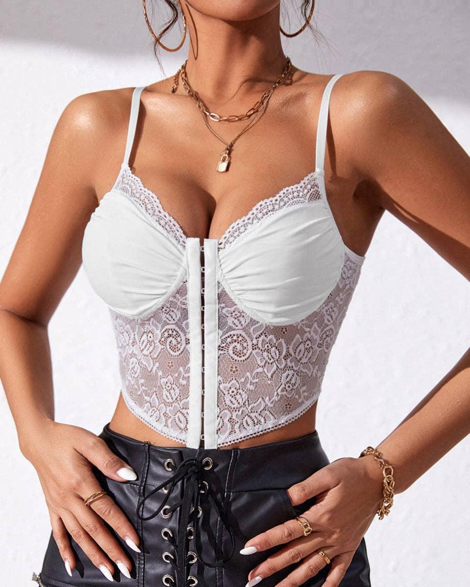 Ladies Sexy Floral Lace Wrinkle Cup Corset M09492 - SWEETKAMA