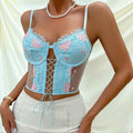 Ladies Sexy Lace Embroidery String Cross Corset K0329 - SWEETKAMA