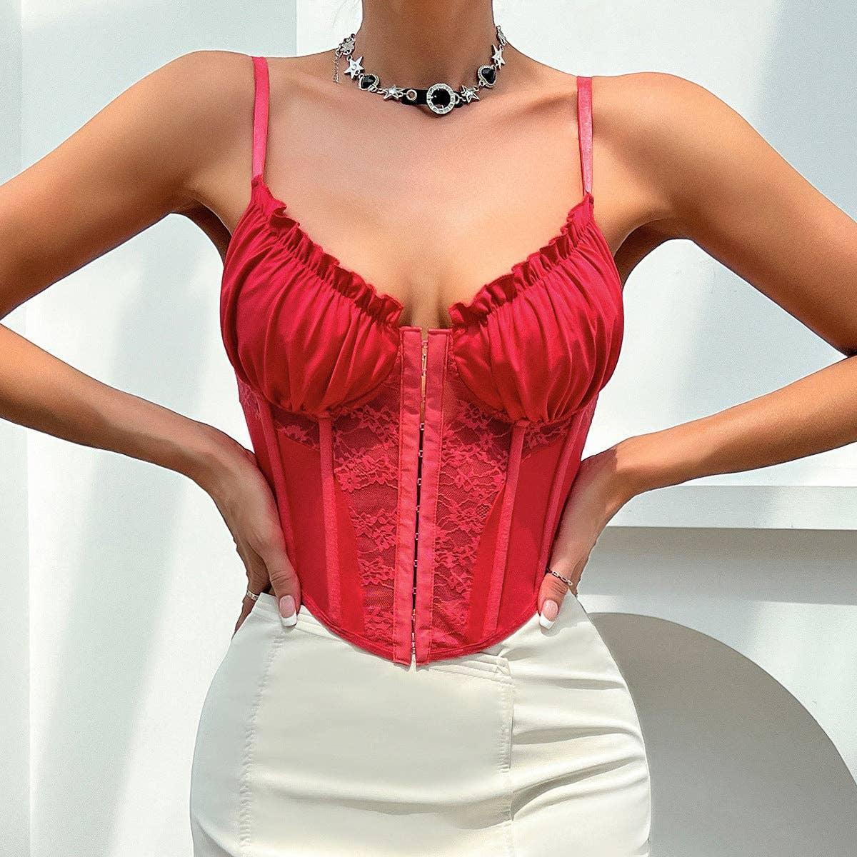 Ladies Sexy Lace Pleated Backless Corset K0178 - SWEETKAMA