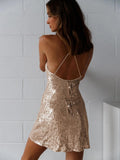 Ladies Shining Sexy Backless Hip Wrap Mini Dress EQOW - SWEETKAMA