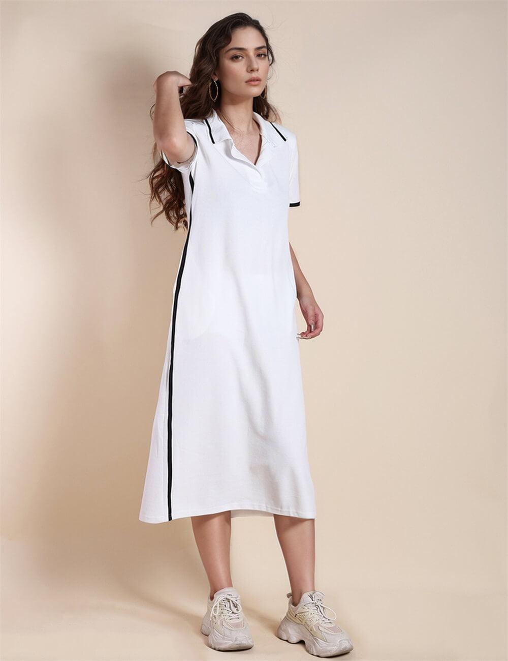 Ladies Short Sleeveless Polo Midi Dress SKD493 - SWEETKAMA