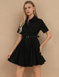 Ladies Short Sleeves Lapel Botton Mini Dress SKD403 - SWEETKAMA