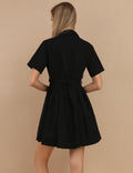 Ladies Short Sleeves Lapel Botton Mini Dress SKD403 - SWEETKAMA