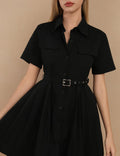 Ladies Short Sleeves Lapel Botton Mini Dress SKD403 - SWEETKAMA