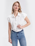 Ladies Short Sleeves Rose Botton Down Chic Shirt SKT291 - SWEETKAMA