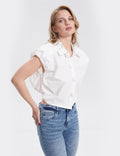 Ladies Short Sleeves Rose Botton Down Chic Shirt SKT291 - SWEETKAMA