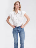 Ladies Short Sleeves Rose Botton Down Chic Shirt SKT291 - SWEETKAMA