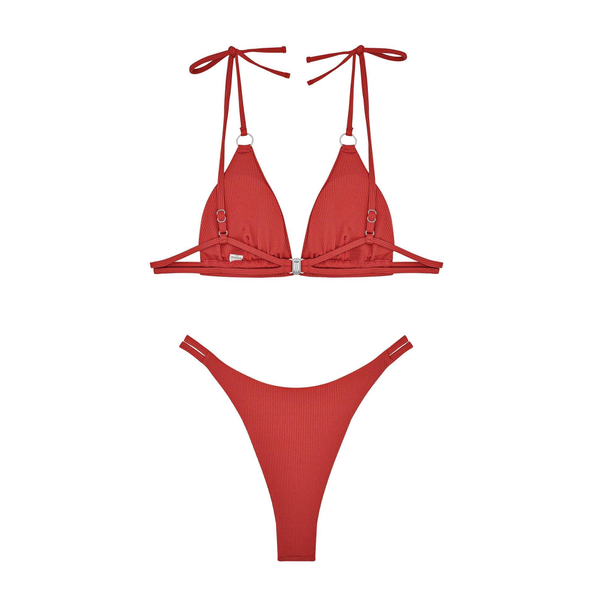 Ladies Shoulder String Tie Solid Color Bikini Set 4051 - SWEETKAMA