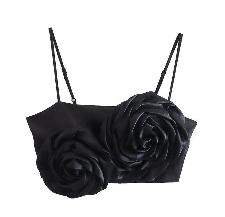 Ladies Silk Halter Flower Shaped Crop Top 1014 - SWEETKAMA