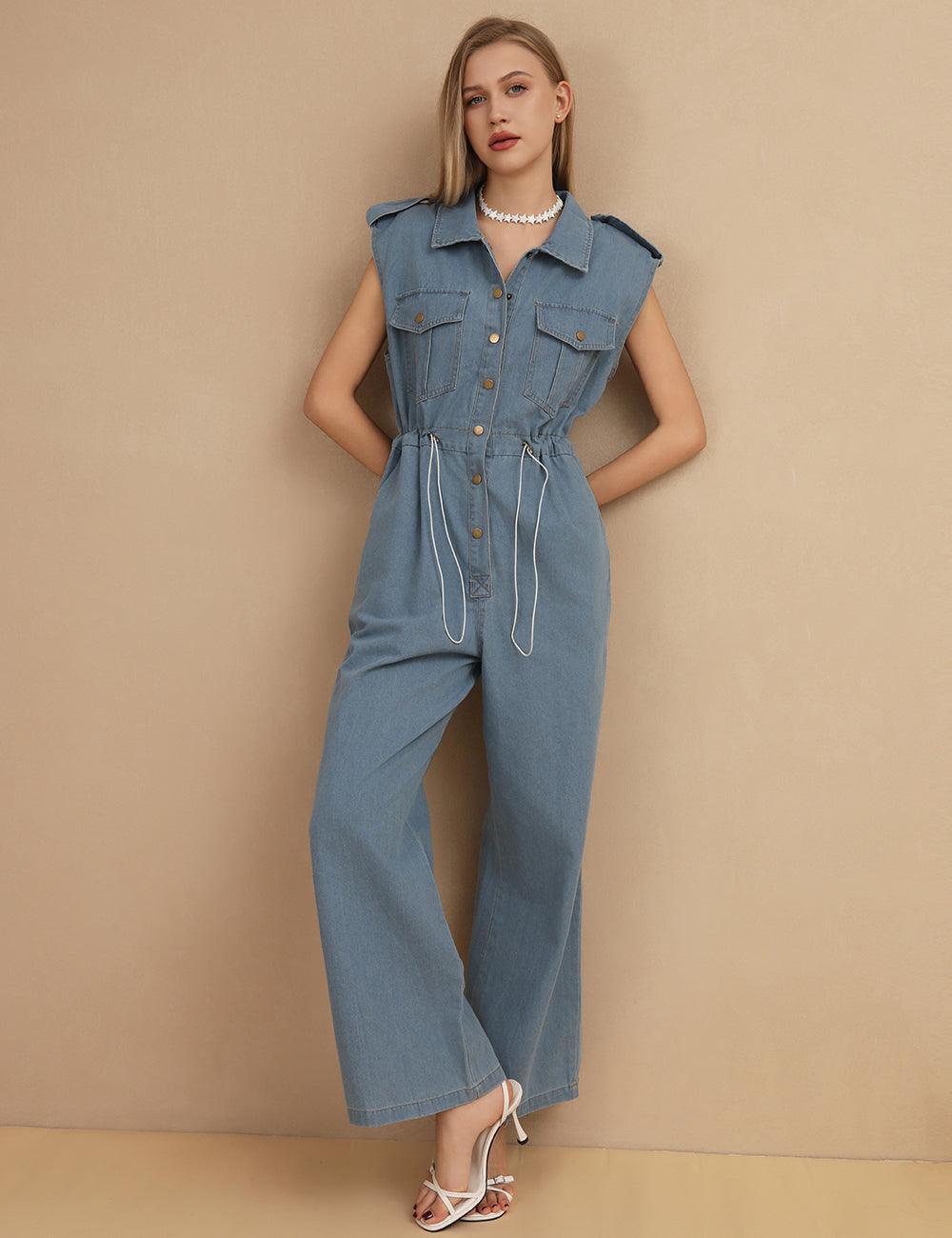 Ladies Sleeveless Botton Denim Jumpsuit SKJ404 - SWEETKAMA