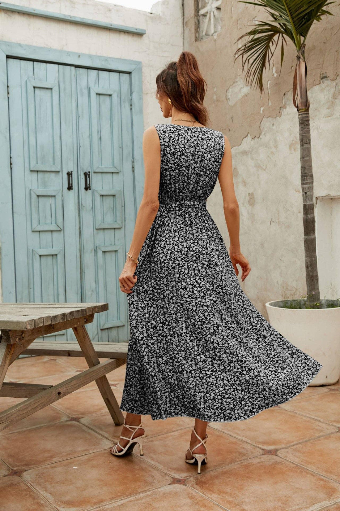 Ladies Sleeveless Floral Print Midi Dress 2542 - SWEETKAMA