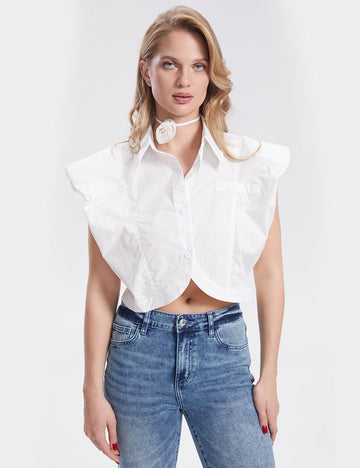 Ladies Sleeveless Rose Choker Chic Crop Shirt SKT293 - SWEETKAMA