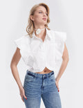 Ladies Sleeveless Rose Choker Chic Crop Shirt SKT293 - SWEETKAMA