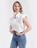 Ladies Sleeveless Rose Choker Chic Crop Shirt SKT293 - SWEETKAMA